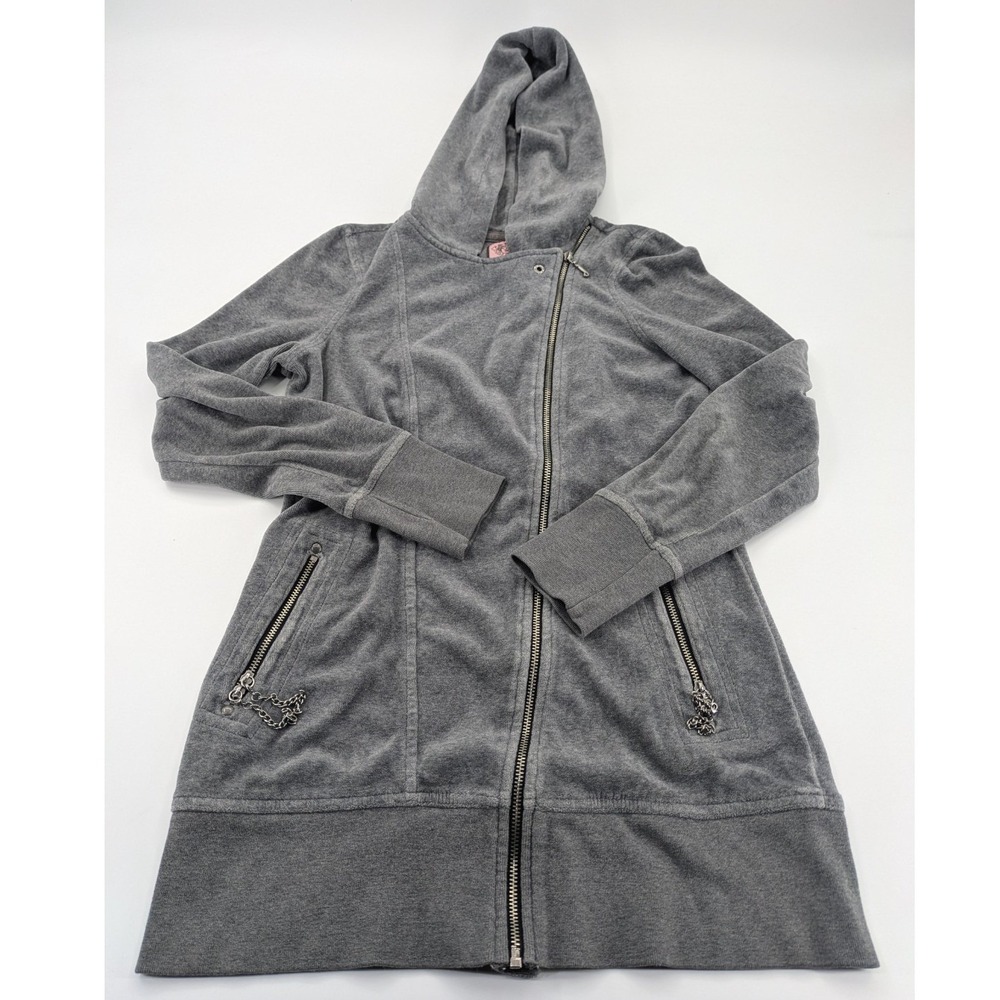 Juicy Couture Velour Moto Zip-Up Hoodie Grey Vintage Y2K J Zipper Grunge McBling